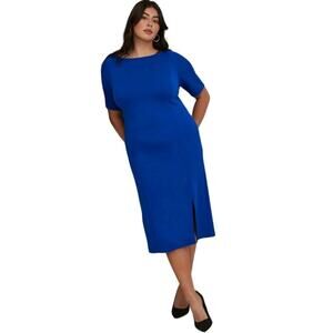 TORRID Midi Studio Cupro Bodycon Buttery Soft Short Sleeve Front Slit Blue Dress
